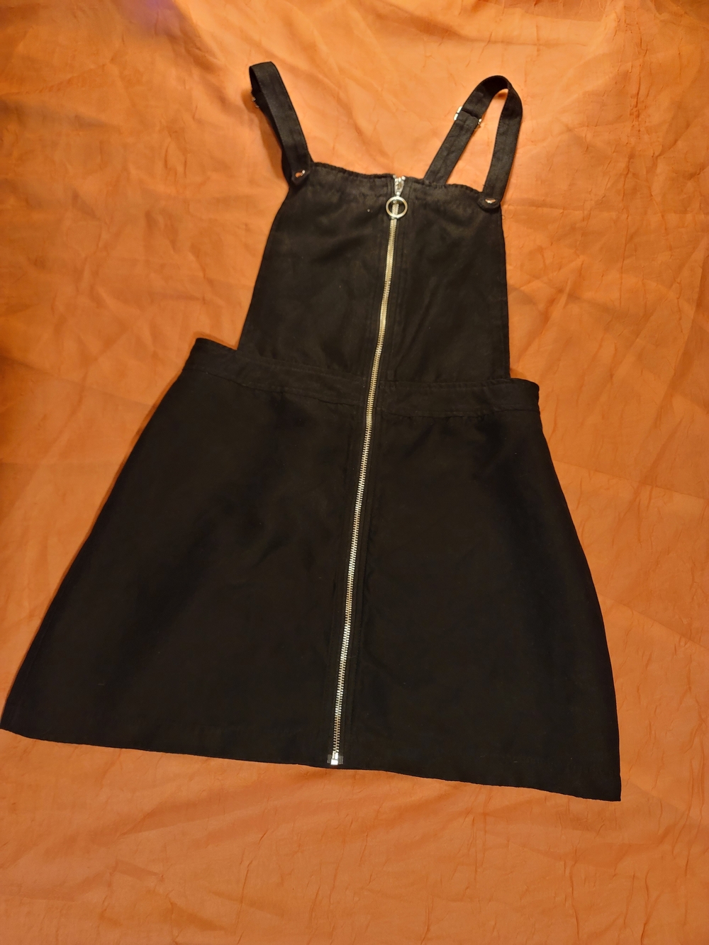H&M Black Overall Faux Suede Dress with Center Zip